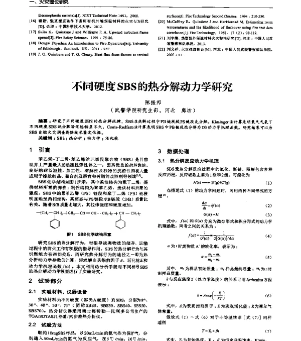 不同硬度SBS的热分解动力学研究