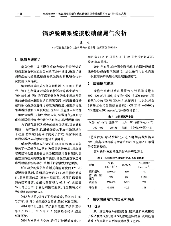 锅炉脱硝系统接收硝酸尾气浅析