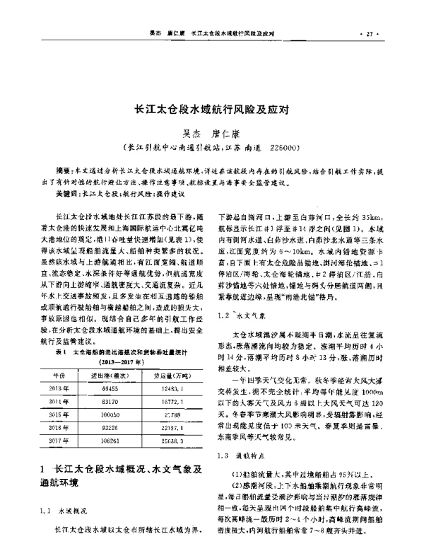 长江太仓段水域航行风险及应对