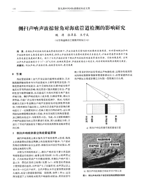 侧扫声呐声波掠射角对海底管道检测的影响研究
