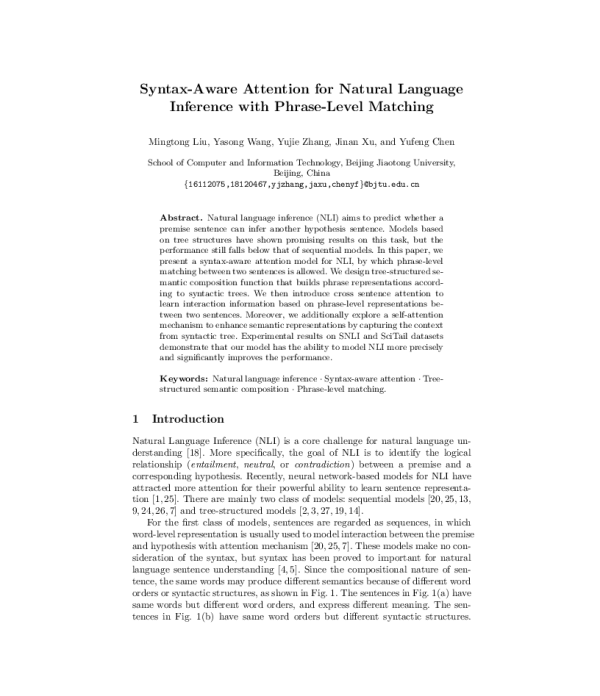 Syntax-AwareAttentionforNaturalLanguageInferencewithPhrase-LevelMatching