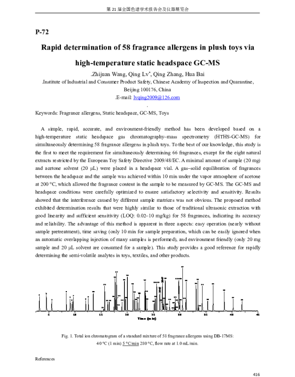 Rapiddeterminationof58fragranceallergensinplushtoysviahigh-temperaturestaticheadspaceGC-MS