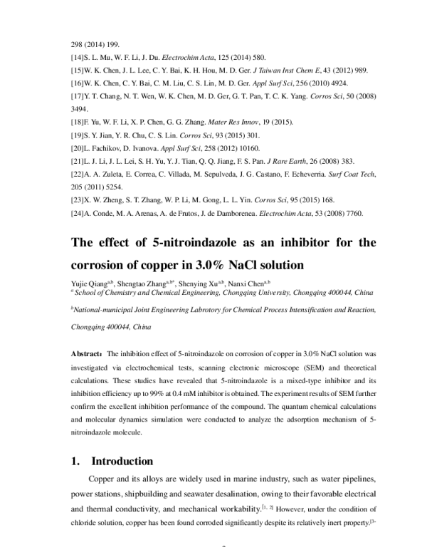 Theeffectof5-nitroindazoleasaninhibitorforthecorrosionofcopperin3.0%NaClsolution
