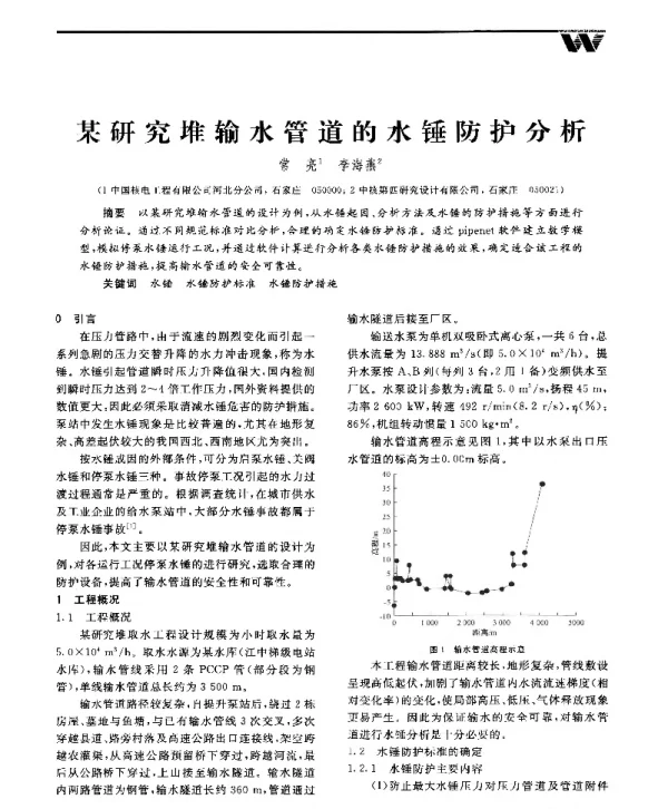 某研究堆输水管道的水锤防护分析