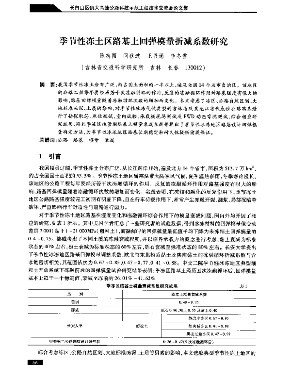 季节性冻土区路基土回弹模量折减系数研究