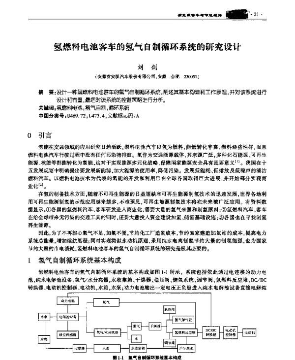 氢燃料电池客车的氢气自制循环系统的研究设计