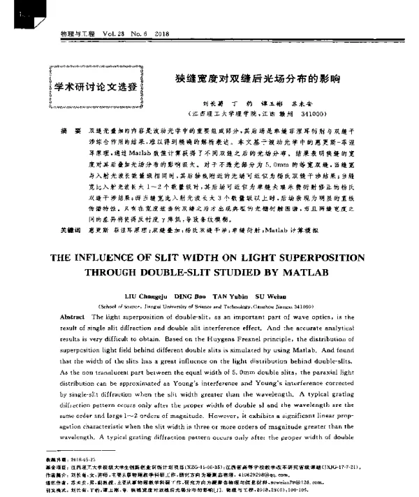 狭缝宽度对双缝后光场分布的影响