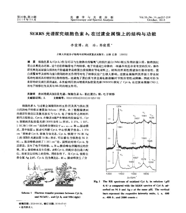 SERRS光谱探究细胞色素b5在过渡金属镍上的结构与功能