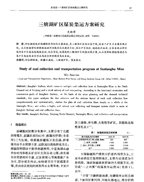 三塘湖矿区煤炭集运方案研究