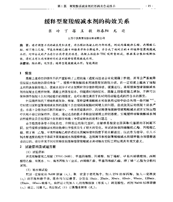 缓释型聚羧酸减水剂的构效关系