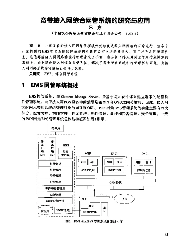宽带接入网综合网管系统的研究与应用