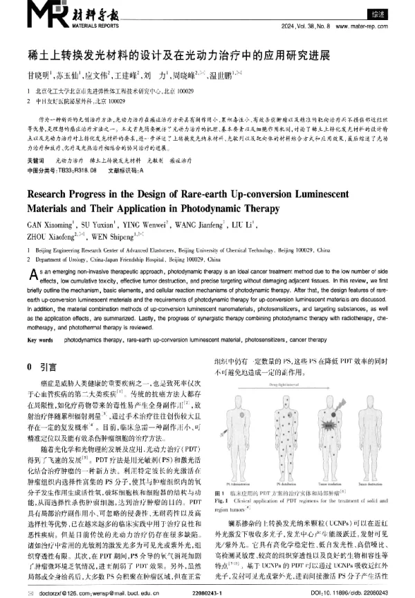 稀土上转换发光材料的设计及在光动力治疗中的应用研究进展