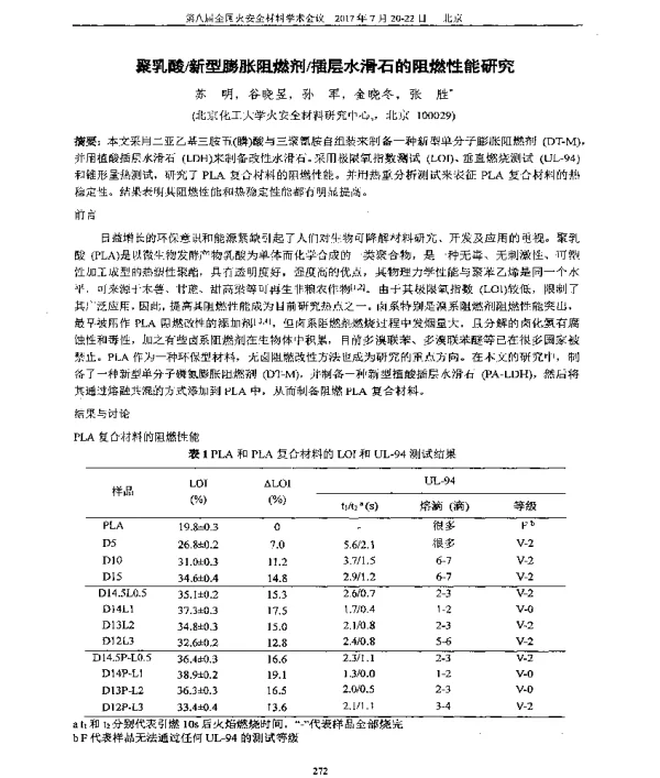 聚乳酸新型膨胀阻燃剂插层水滑石的阻燃性能研究