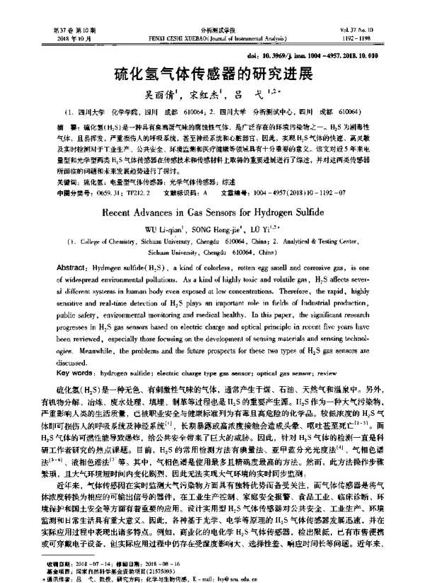 硫化氢气体传感器的研究进展