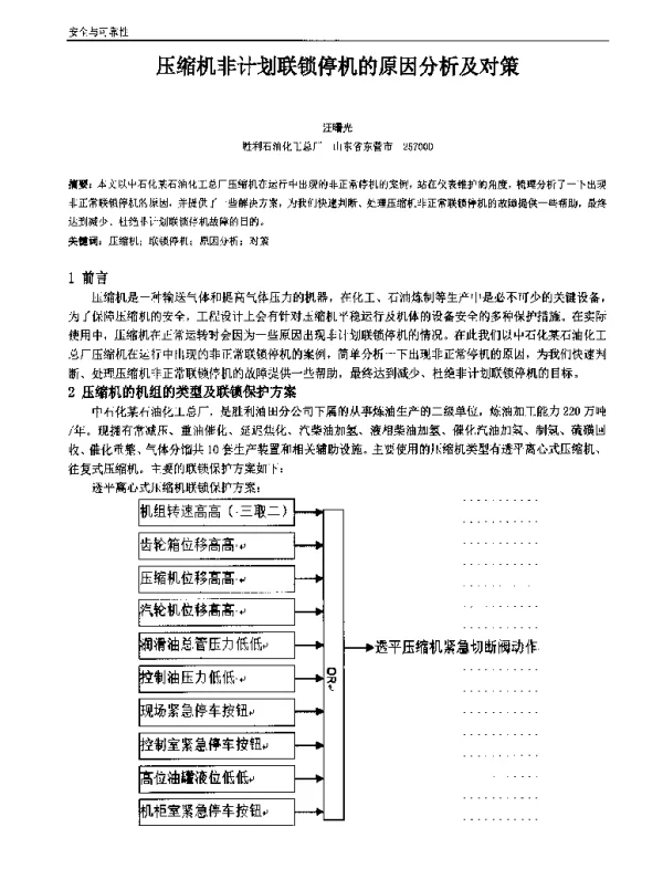 压缩机非计划联锁停机的原因分析及对策
