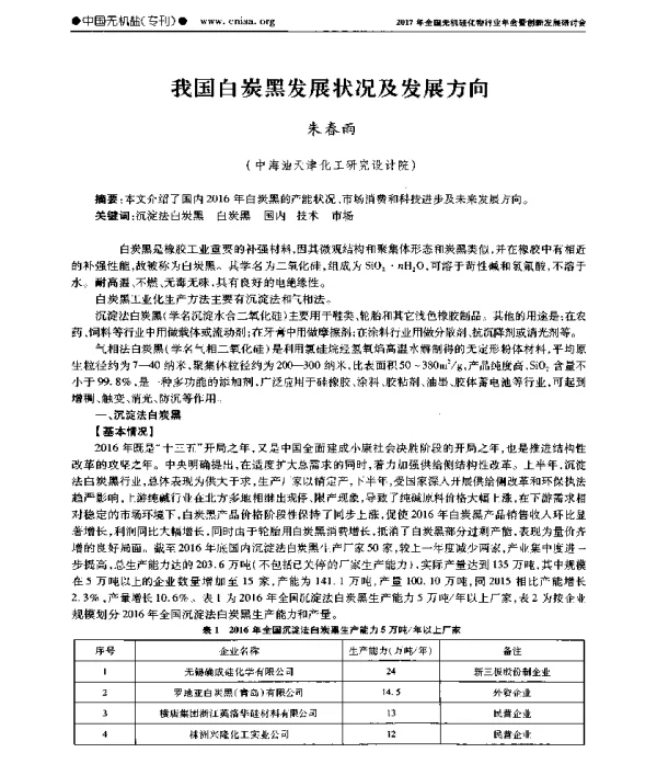 我国白炭黑发展状况及发展方向