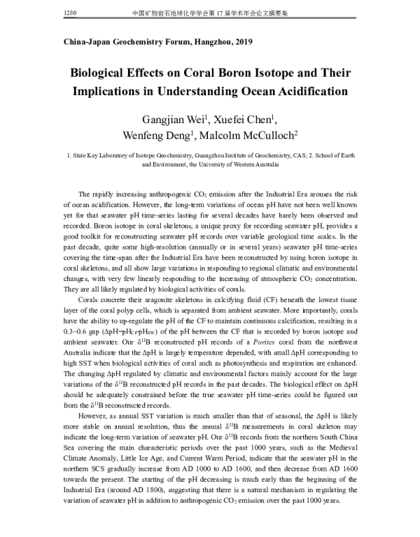 BiologicalEffectsonCoralBoronIsotopeandTheirImplicationsinUnderstandingOceanAcidification