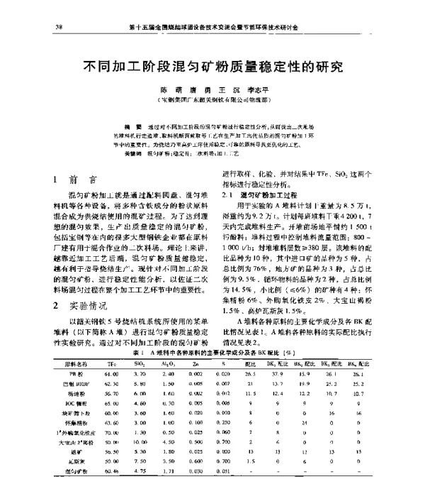 不同加工阶段混匀矿粉质量稳定性的研究
