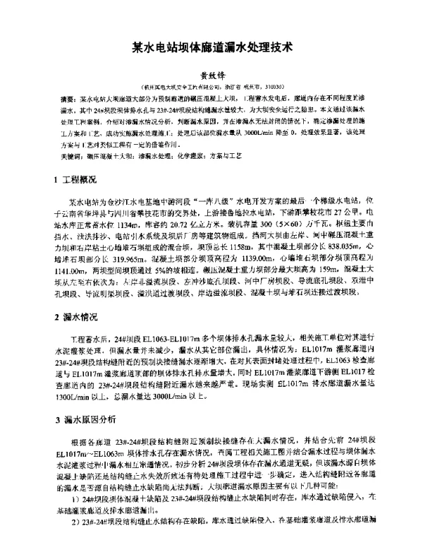 某水电站坝体廊道漏水处理技术