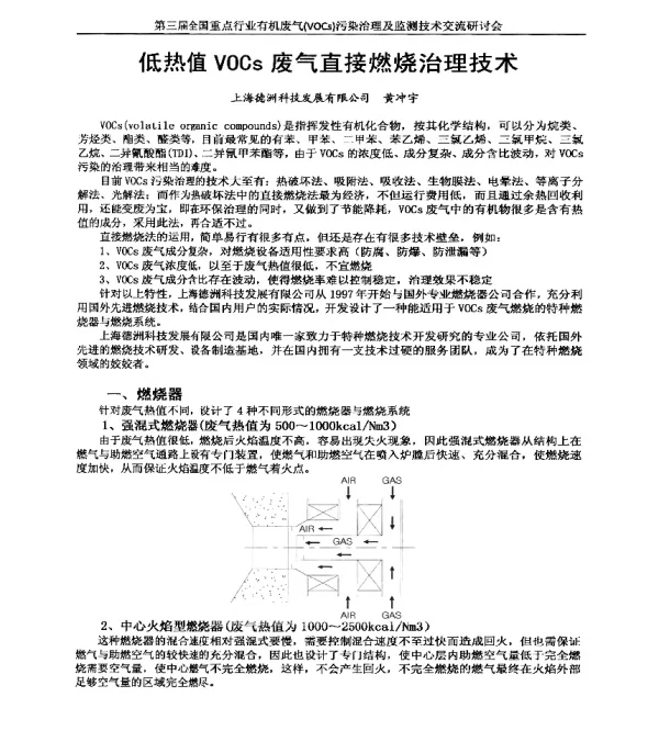 低热值VOCs废气直接燃烧治理技术