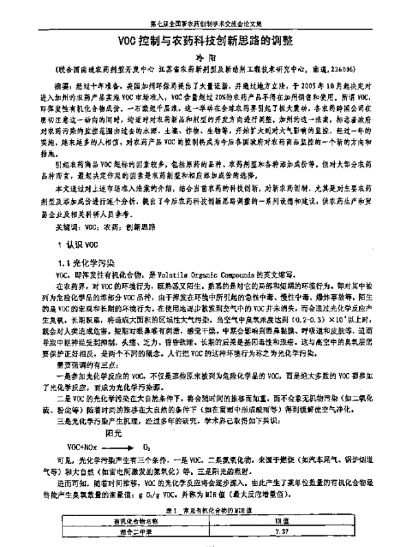 VOC控制与农药科技创新思路的调整