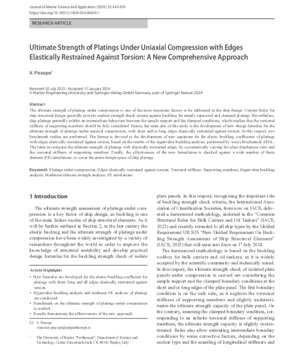 Ultimate Strength of Platings Under Uniaxial Compression with Edges Elastically Restrained Against TorsionA New Comprehensive Approach