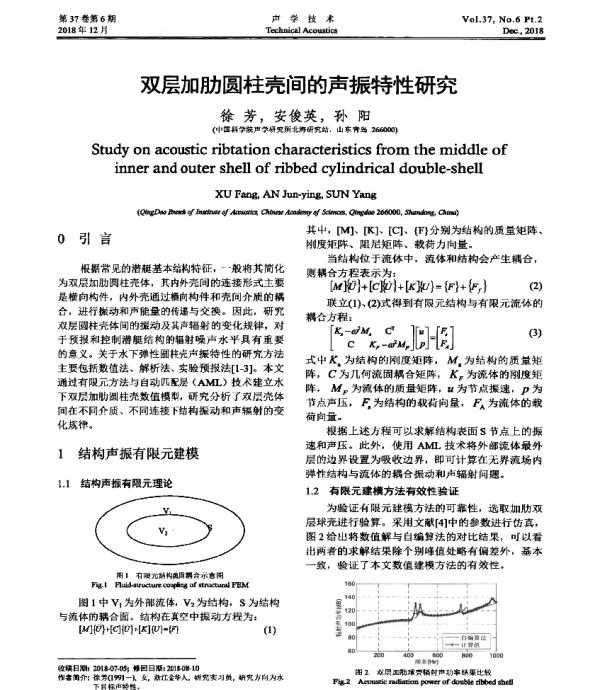 双层加肋圆柱壳间的声振特性研究