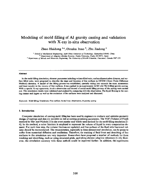 ModelingofmoldfillingofAlgravitycastingandvalidationwithX-rayin-situobservation