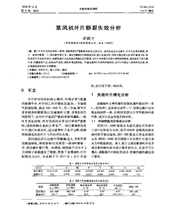 某风机叶片断裂失效分析