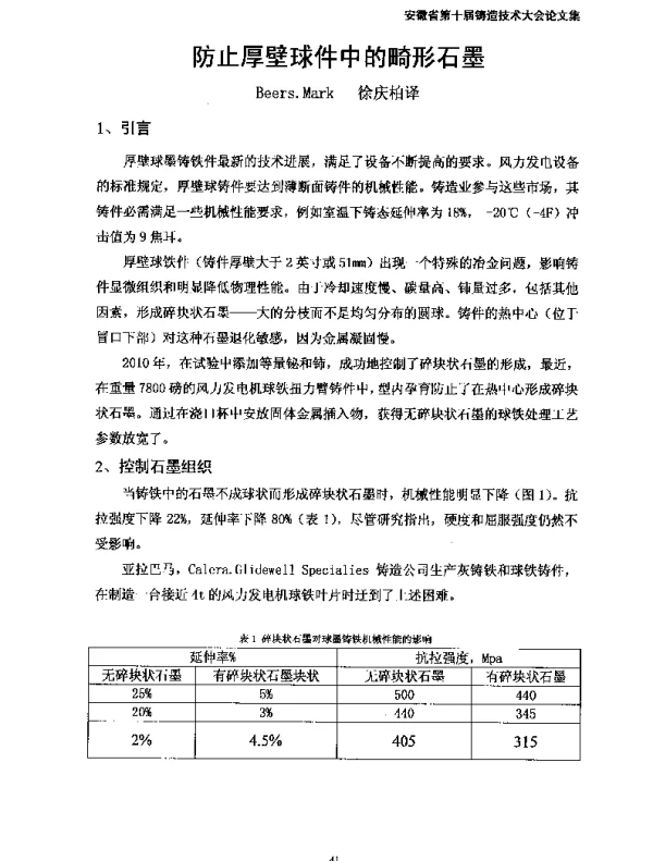 防止厚壁球件中的畸形石墨
