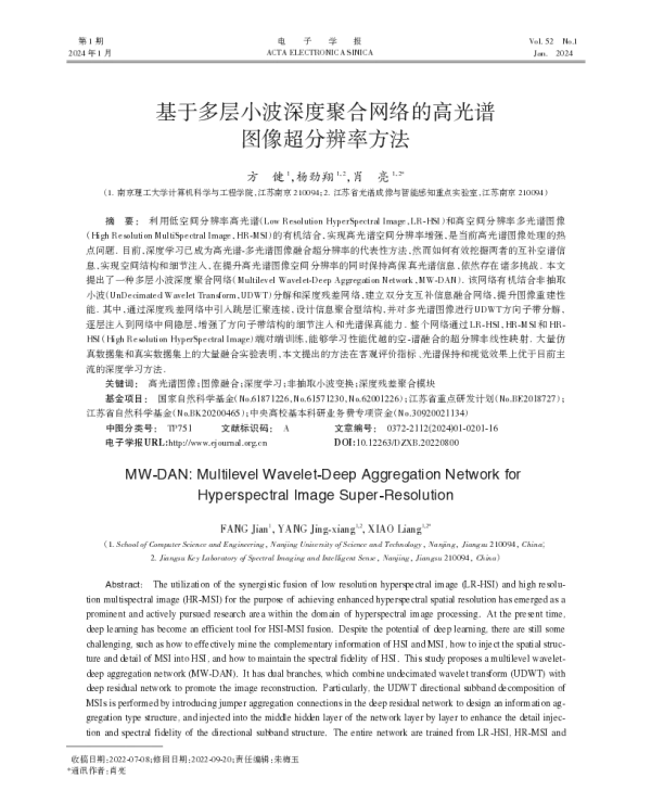 基于多层小波深度聚合网络的高光谱图像超分辨率方法