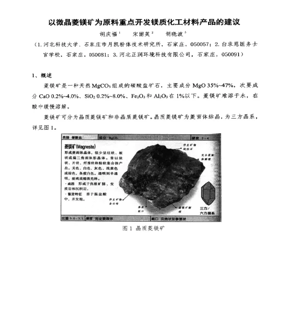 以微晶菱镁矿为原料重点开发镁质化工材料产品的建议