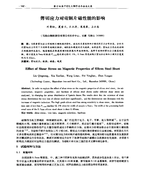 剪切应力对硅钢片磁性能的影响