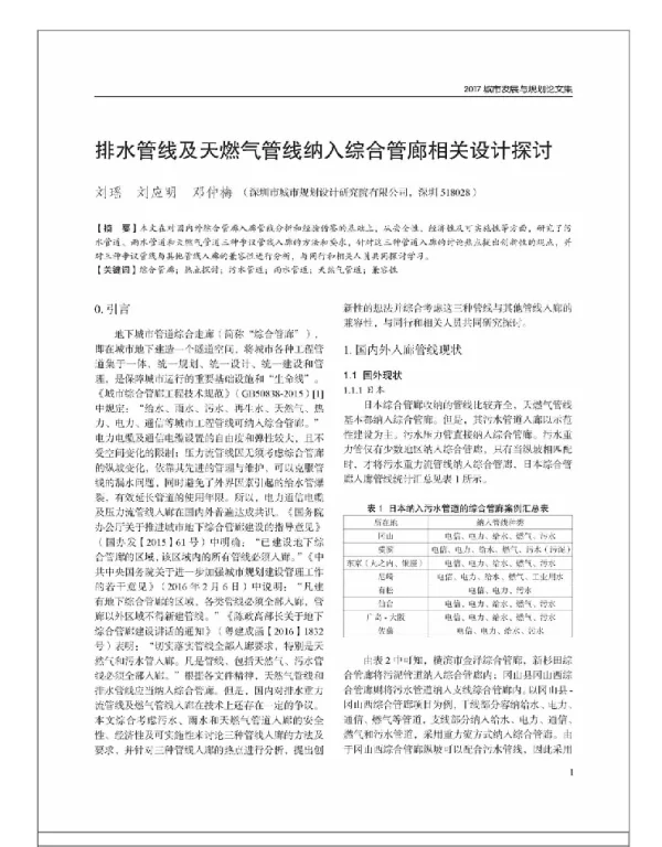 排水管线及天燃气管线纳入综合管廊相关设计探讨