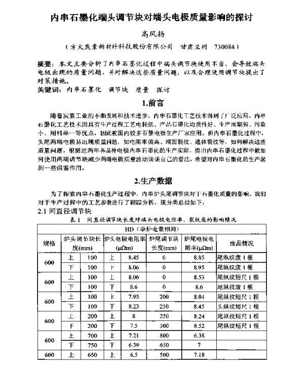 内串石墨化端头调节块对端头电极质量影响的探讨
