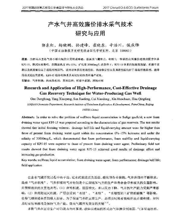 产水气井高效廉价排水采气技术研究与应用