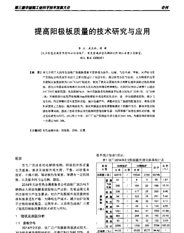 提高阳极板质量的技术研究与应用