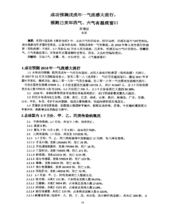 成功预测戊戌年一气流感大流行预测己亥年四气、六气有温疫窗口