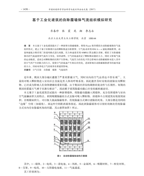 基于工业化建筑的自除霾墙体气流组织模拟研究