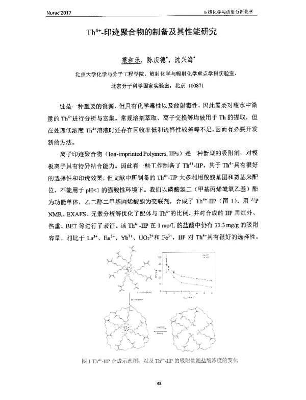 Th4+-印迹聚合物的制备及其性能研究