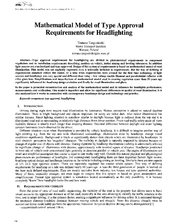 MathematicalModelofTypeApprovalRequirementsforHeadlighting