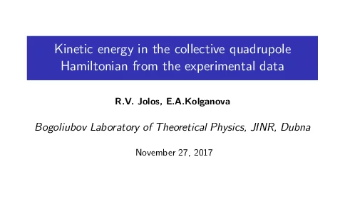 KineticenergyinthecollectivequadrupoleHamiltonianfromtheexperimentaldata