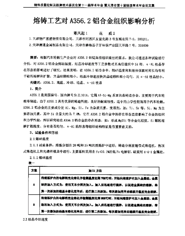 熔铸工艺对A356.2铝合金组织影响分析