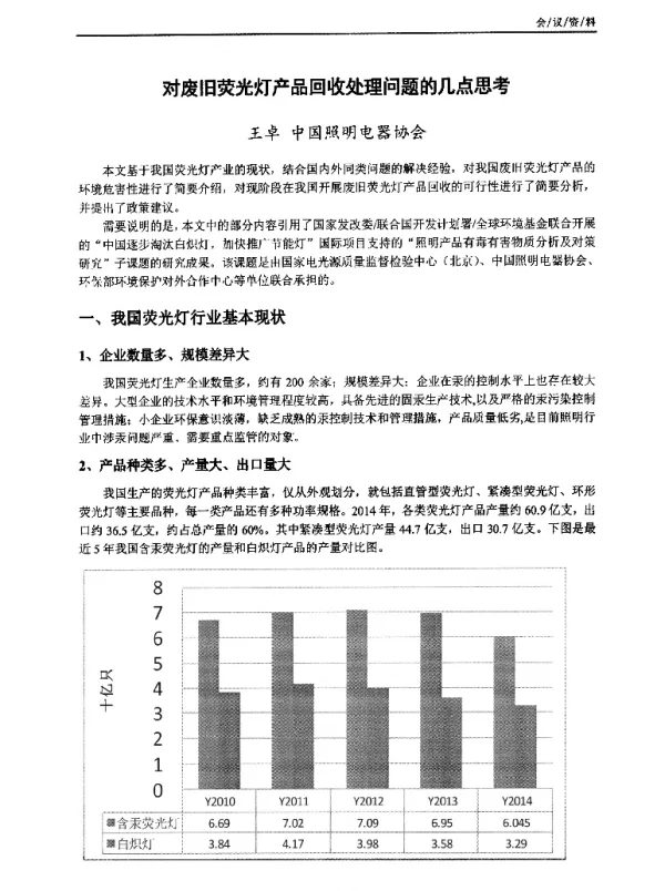 对废旧荧光灯产品回收处理问题的几点思考