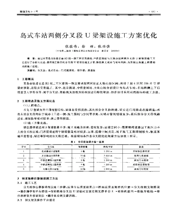 岛式车站两侧分叉段U梁架设施工方案优化