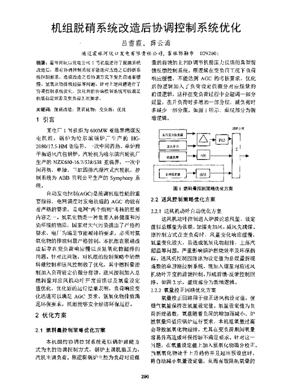 机组脱硝系统改造后协调控制系统优化