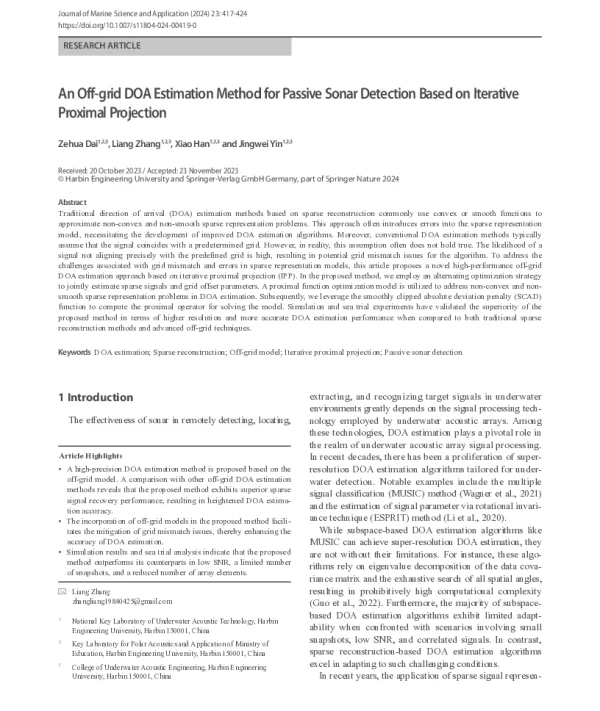 An Off-grid DOA Estimation Method for Passive Sonar Detection Based on Iterative Proximal Projection