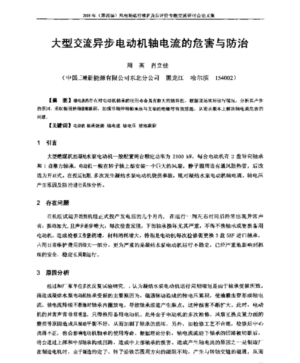 大型交流异步电动机轴电流的危害与防治