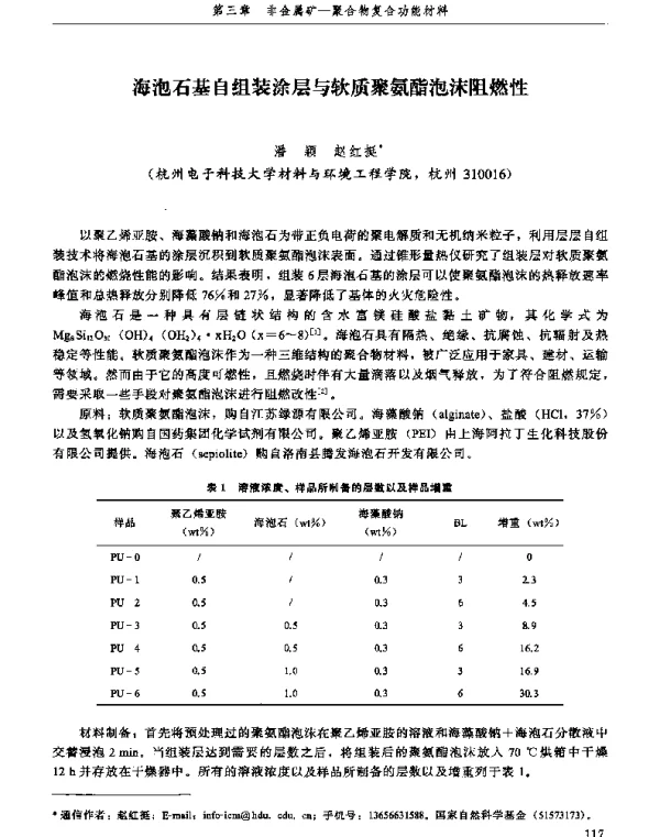 海泡石基自组装涂层与软质聚氨酯泡沫阻燃性