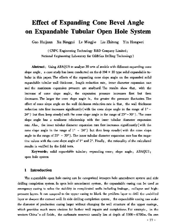 EffectofExpandingConeBevelAngleonExpandableTubularOpenHoleSystem